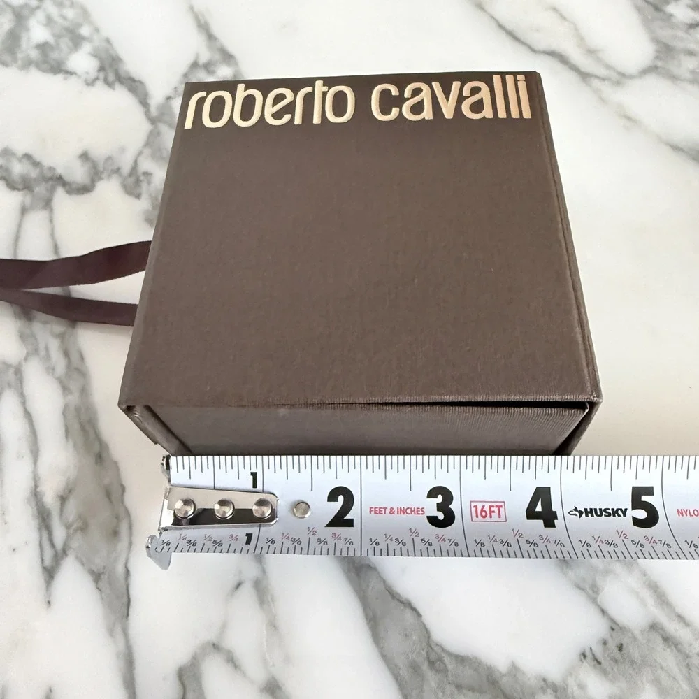 Roberto Cavalli Brown Textured Square Gift Box with Gold Logo and Ribbon Pull